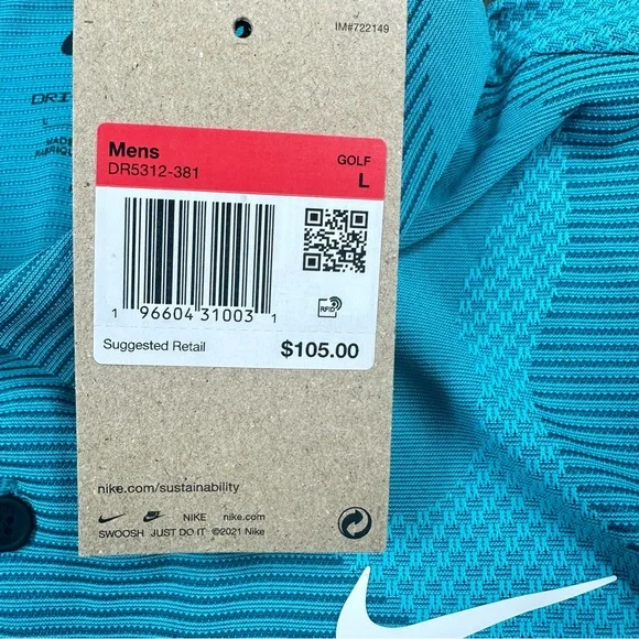 Men’s Nike Dri-Fit ADV Tour Camo DR5312-381 Teal Polo Golf Shirt Size Large - Picture 9 of 12